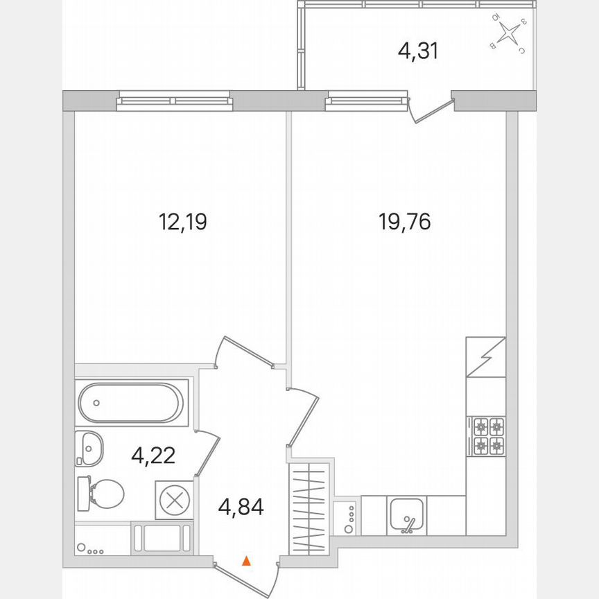 1-к. квартира, 42,3 м², 2/8 эт.
