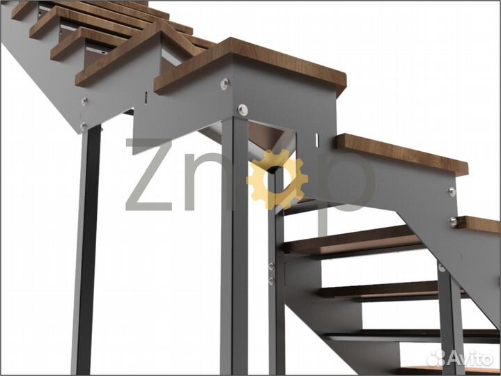 Чертеж Г-образной лестницы с забежными ступенями