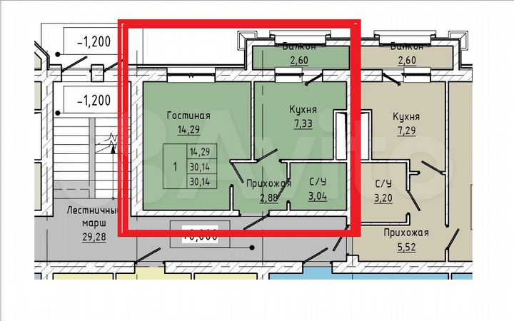 1-к. квартира, 30,1 м², 3/4 эт.