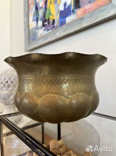Старинное кашпо латунь, плошка медь. Италия