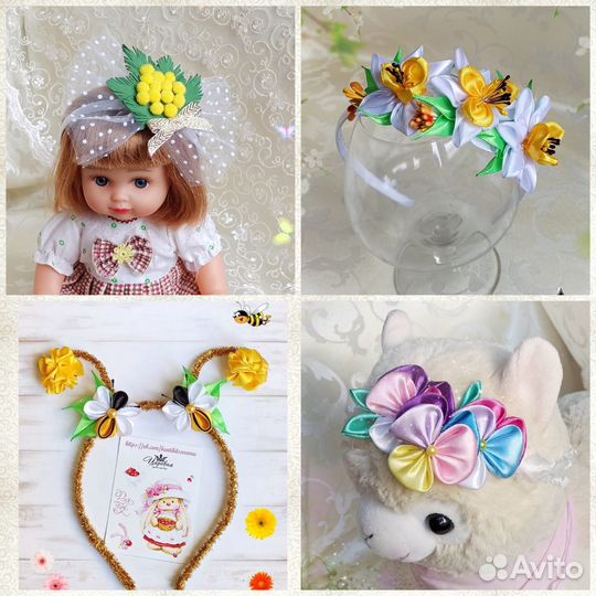 Ободок, банты бабочки, цветы