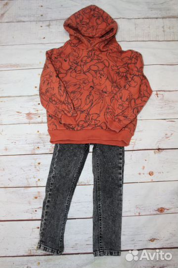 Джинсы+худи футер с начесом, для двойни (Sela, 110