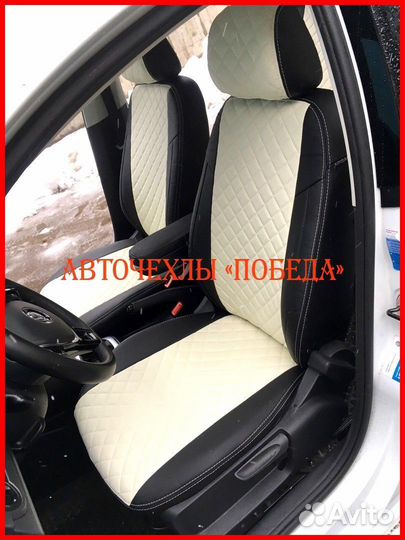 Чехлы Volkswagen Polo 5 Hb из экокожи чёрно-белые