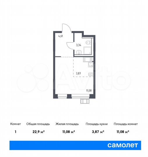 Квартира-студия, 22,9 м², 13/14 эт.