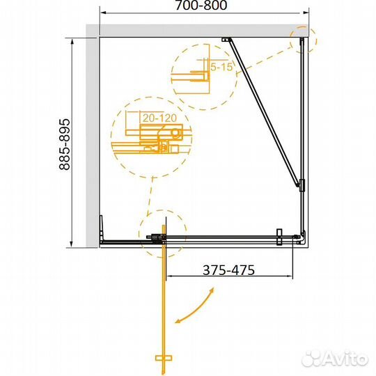 Душ. уголок Cezares 80cm slider-ah-1-90-70/80-gri