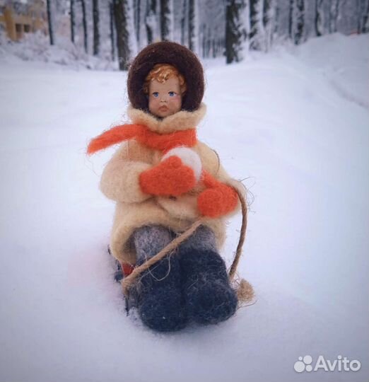 Ватная ёлочная игрушка из шерсти ёлочная игрушка