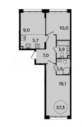3-к. квартира, 57,1 м², 2/9 эт.