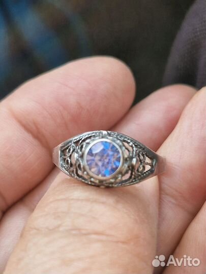 Серебряное кольцо СССР с синим камнем