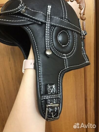 Шапка шлем кожа мех