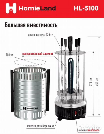 Электрическая шашлычница 1000 Вт