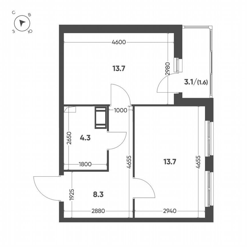 1-к. квартира, 41,6 м², 9/13 эт.