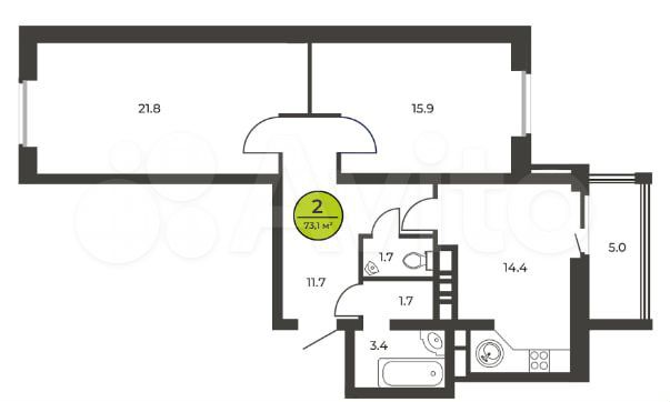 2-к. квартира, 73,6 м², 5/16 эт.
