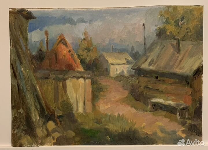 Картина маслом пейзаж деревенский дворик