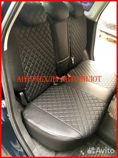 Чехлы Автопилот Nissan Note из экокожи чёрные Ромб