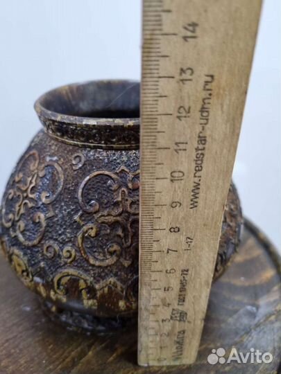 Винтажная деревянная вазочка на подносе, 70е