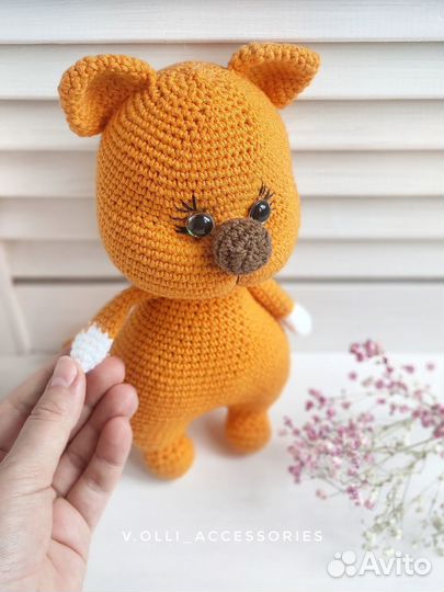 Вязаная игрушка ручной работы, рыжий кот