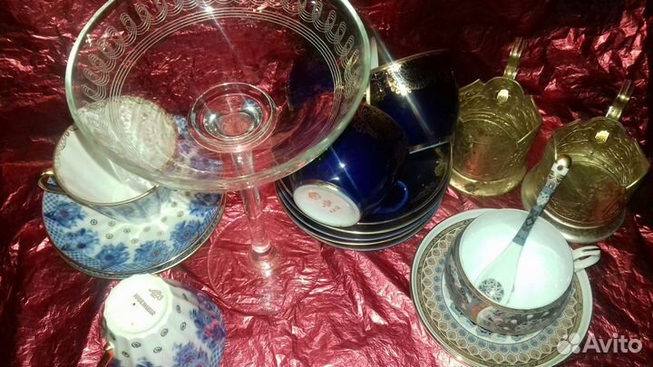 Гжель, фруктовницв, чашки, подстаканник