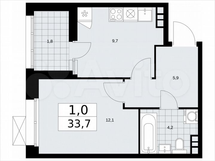 1-к. квартира, 33,7 м², 7/21 эт.