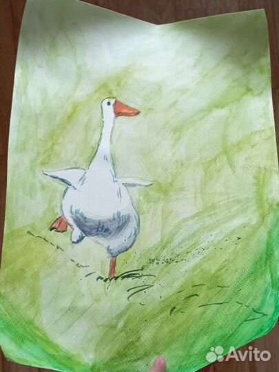 Рисунок гуся акварелью