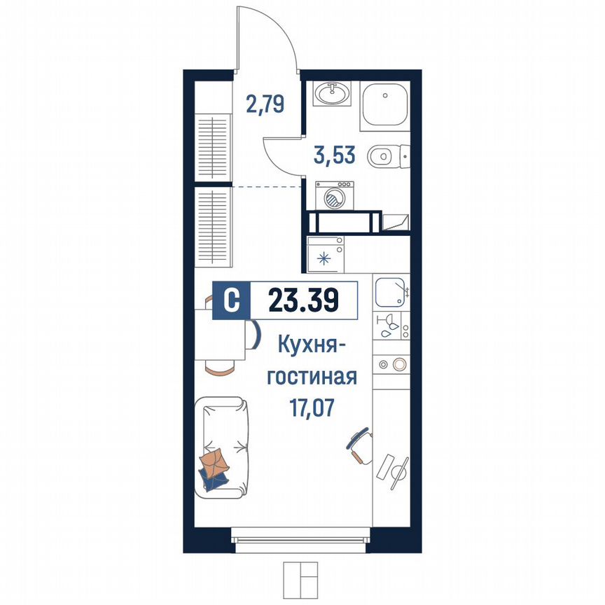 Квартира-студия, 23,4 м², 7/18 эт.