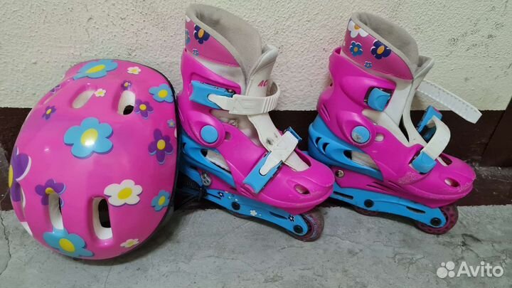 Роликовые коньки 30-33 раздвижные Action +шлем