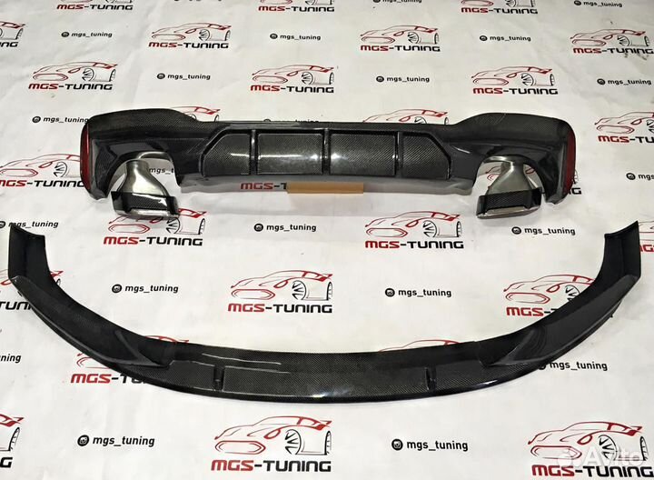 Губа + диффузор Карбон BMW G30 с насадками