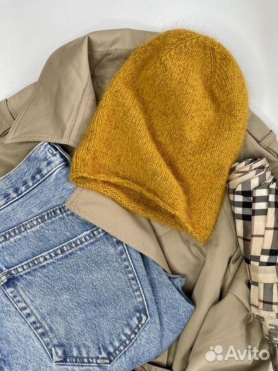 Шапка бини ручной работы пух норки