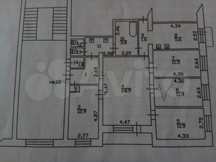 Комната 11 м² в 5-к., 3/5 эт.