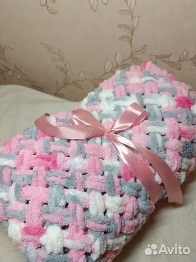 Плед детский вязаный ручная работа из Ализе пуфи