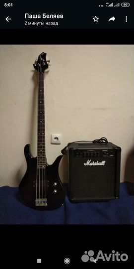 Бас гитара Avation и комбик Marshall B 25 MK.ll