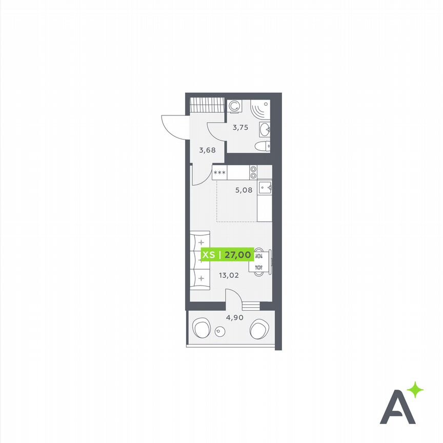 Квартира-студия, 27 м², 5/12 эт.
