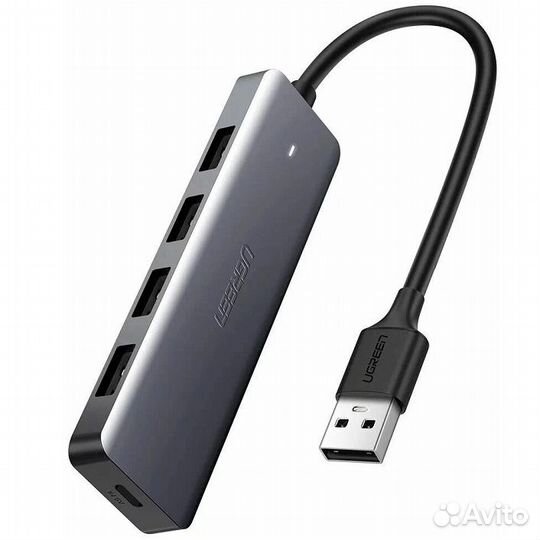 Адаптер ugreen USB A to 4-Ports USB A 3.0 Серый