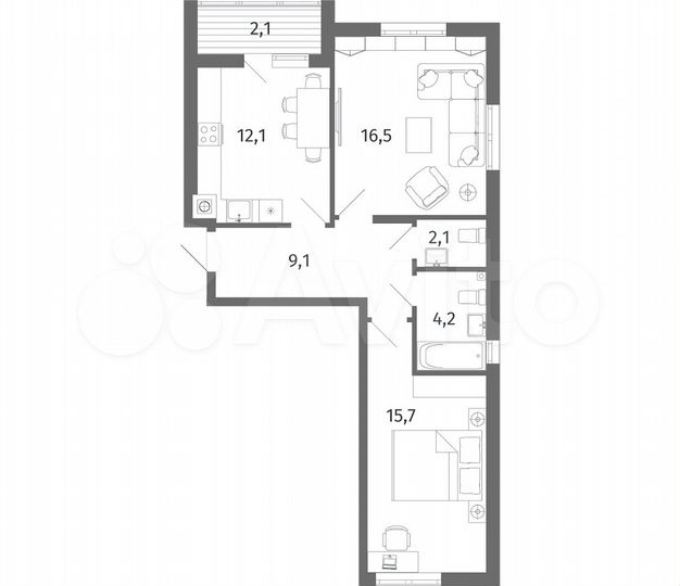 2-к. квартира, 61,8 м², 1/5 эт.