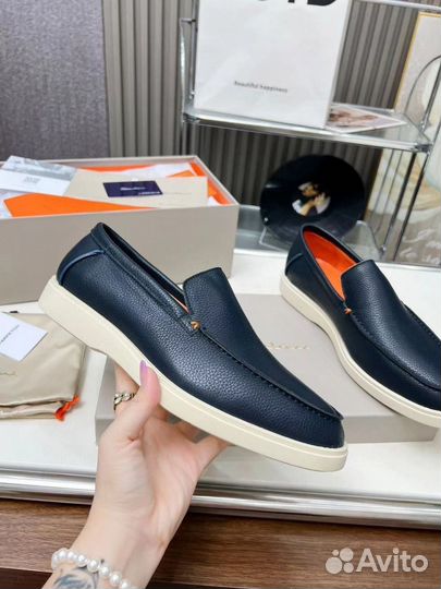 Лоферы мужские Santoni натуральная кожа синие