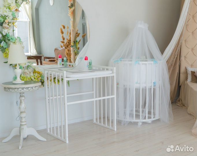 Овальная/Круглая Кроватка+Маятник 8в1 125*65 Белая
