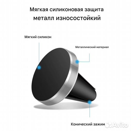 Автомобильный держатель в вентиляционную решетку. универсальный. магнитный. черный