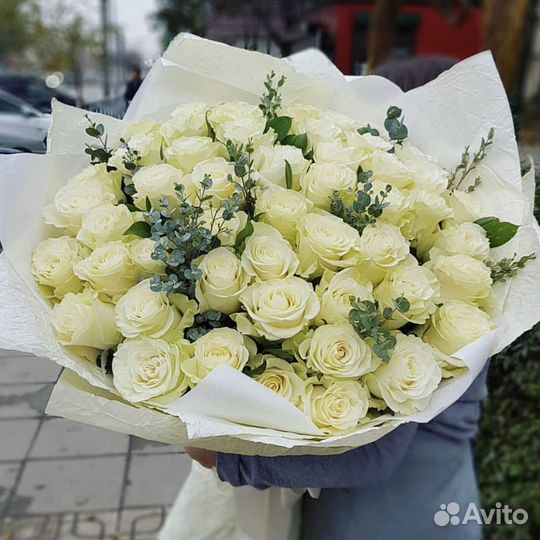 51 роза, 51 белая роза, букет из 51 белой розы