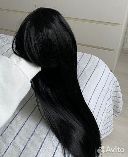Парик черный длинный с челкой 55 см
