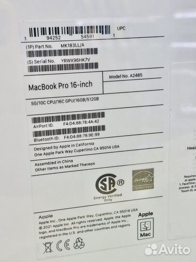 Macbook pro 16 M1 pro 16 512