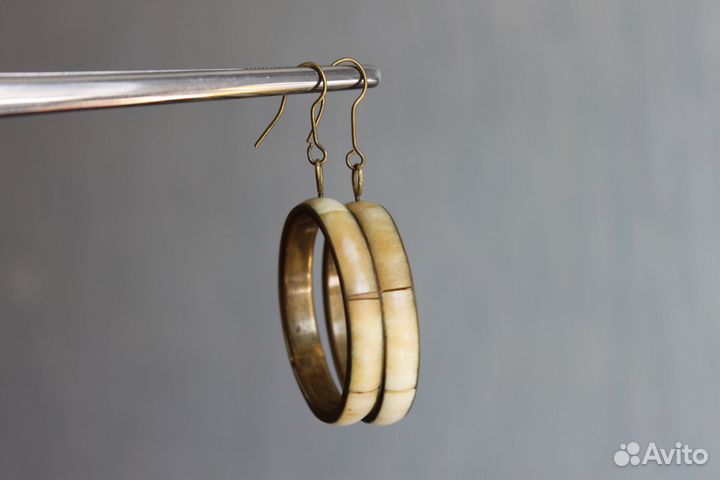 Винтажные серьги-кольца из кости. этностиль. Кость
