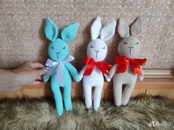 Мягкая игрушка вязаный заяц