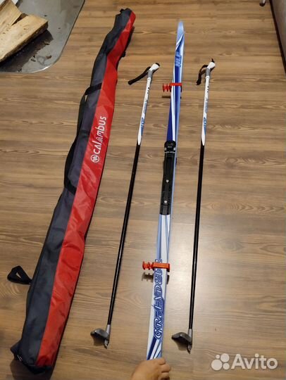 Лыжи беговые, палки, чехол на лыжи, ботинки д/лыж