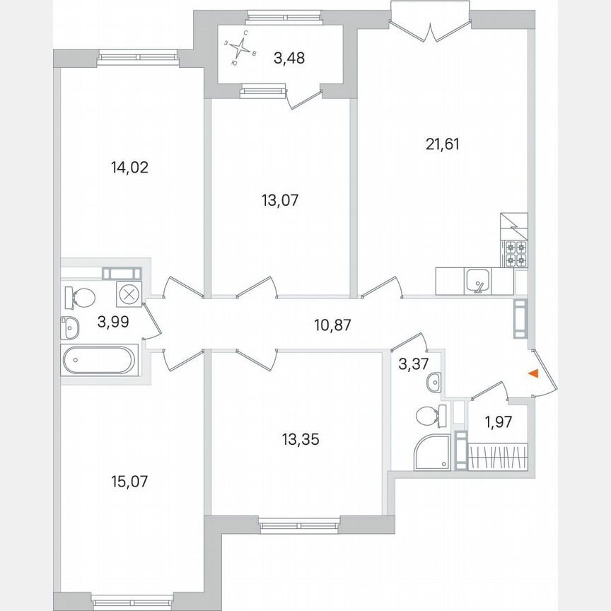 4-к. квартира, 99,1 м², 3/4 эт.
