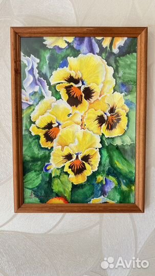 Картина Фиалки 32х23 см, акварель, рама