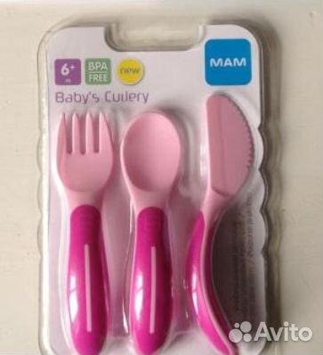 Набор столовых приборов 6+ MAM, розовый