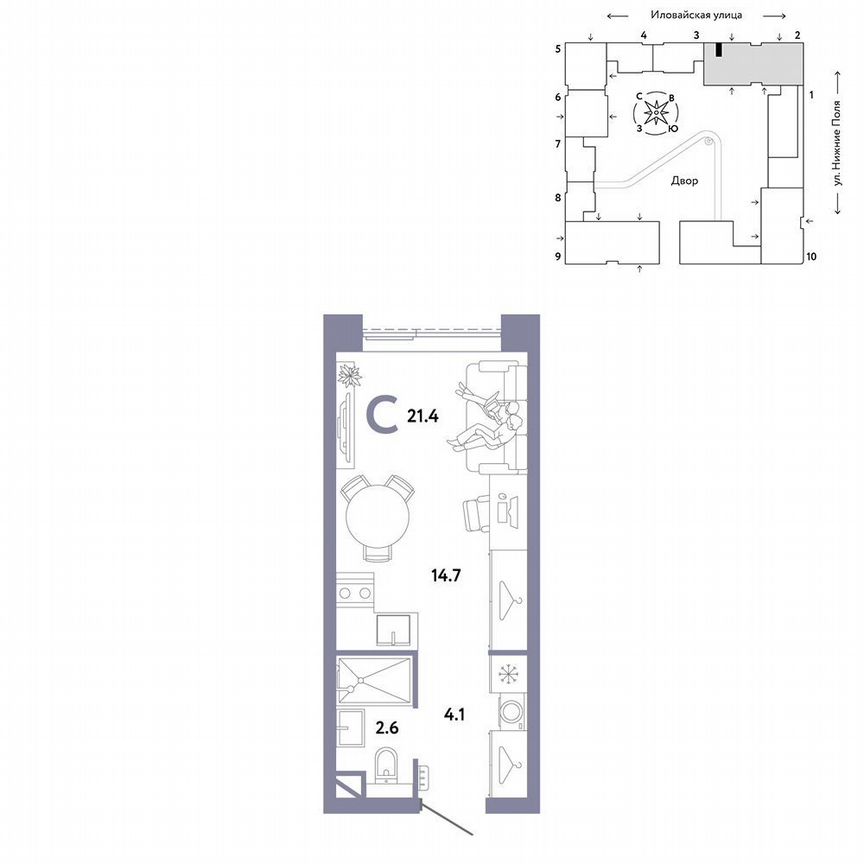 Квартира-студия, 21,4 м², 34/38 эт.