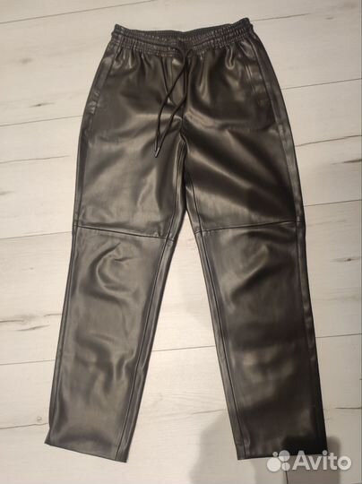 Кожаные брюки утепленные 42