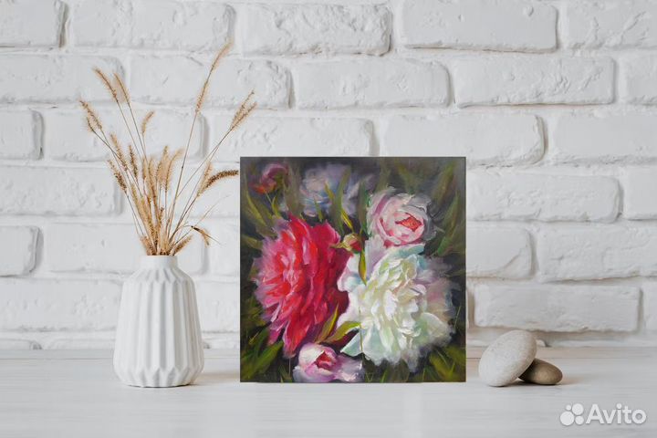 Картина. Масло. Цветы, пионы
