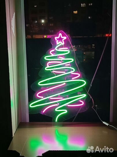 Неоновая вывеска Ёлка новогоднее украшение