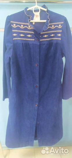 Халат синий велюровый гдр винтаж 80-х р. 46-48